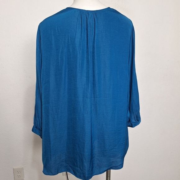 Joie Blue Bohemian Lagenlook Round Hem Long Bell Sleeve Hi Low Blouse Size 2X - Picture 8 of 14